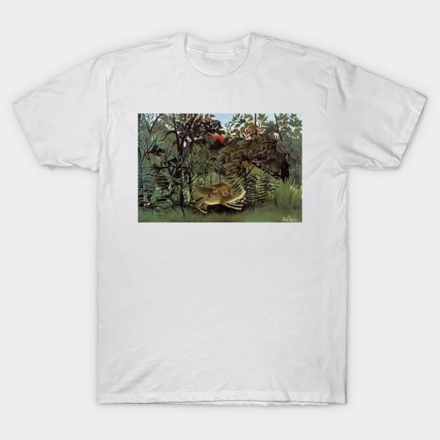 The Hungry Lion Attacking an Antelope by Henri Rousseau T-Shirt by Classic Art Stall